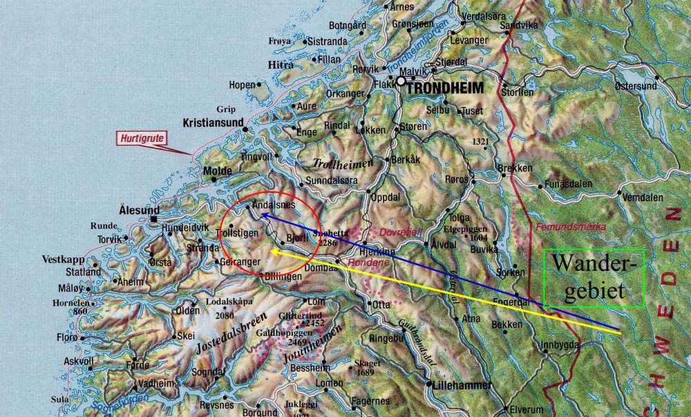 Karte Romsdalseggen-Tour